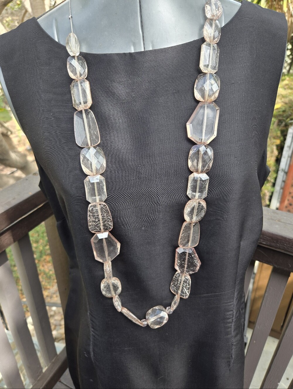 Chunky Clear Faceted Bead Long Double Strand Necklace
